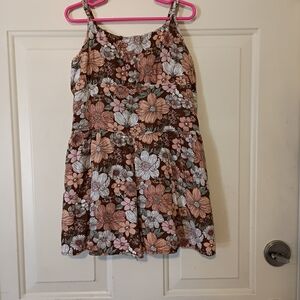 Abercrombie Kids Brown/Pink Floral Dress W/ Pockets Smocked Upper Back Size 9/10